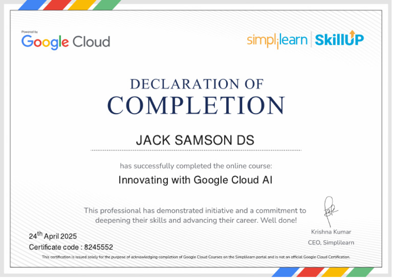 Jack Samson DS: Innovating With Google Cloud AI | PDF