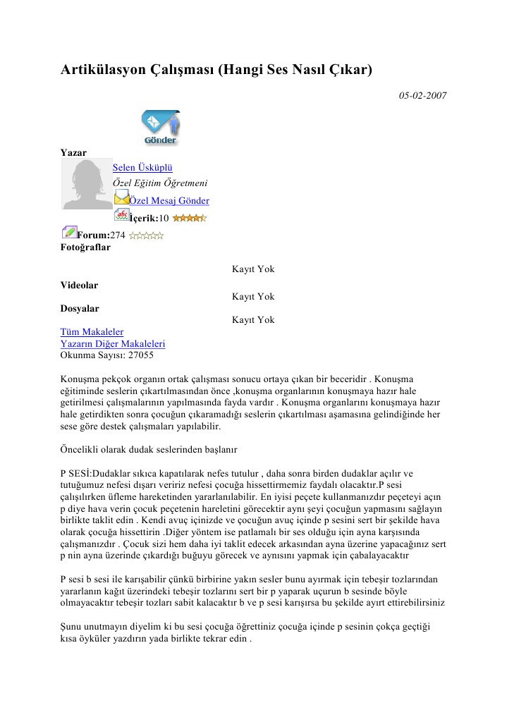 Artikulasyon Calismasi