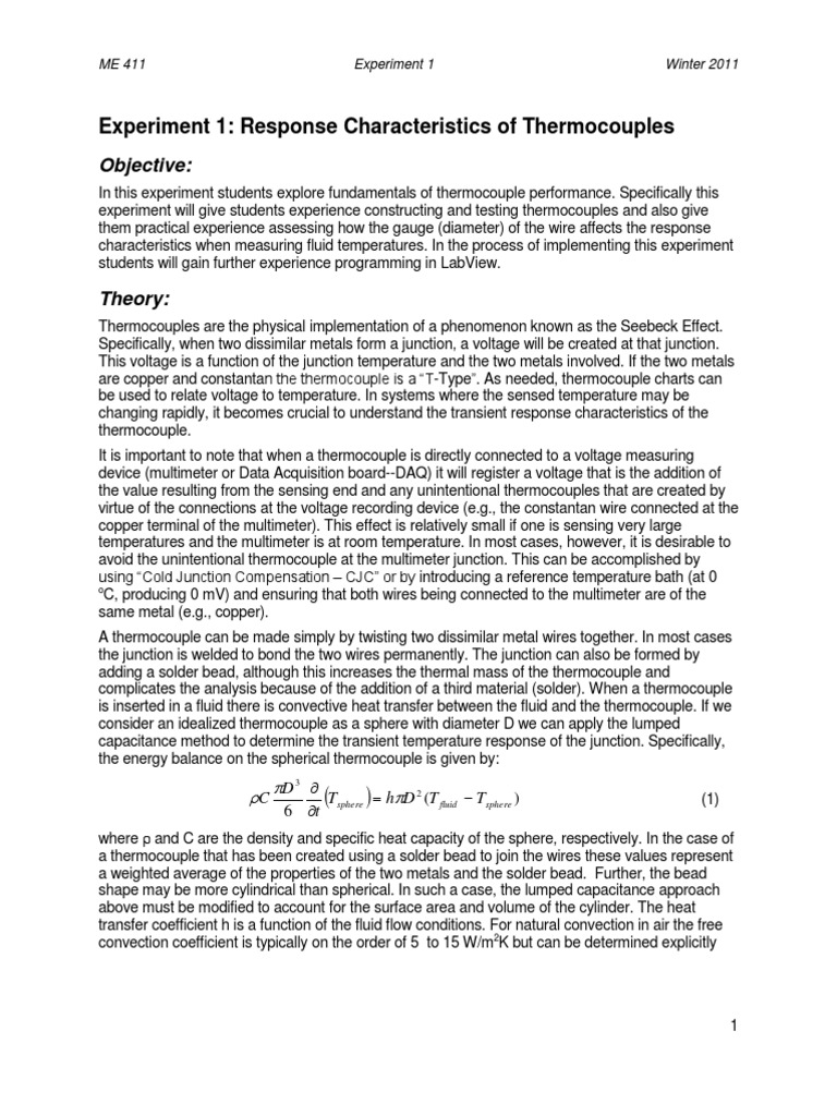 Experiment 1 Thermocouples | PDF | Thermocouple | Heat Transfer