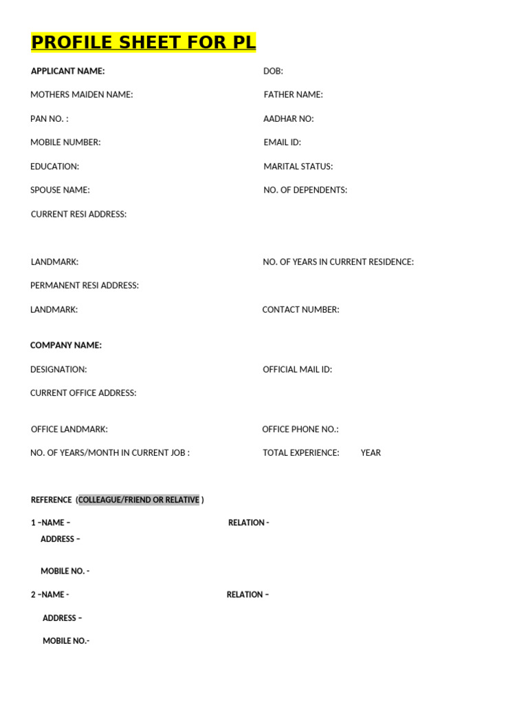 Personal Profile Sheet Template | PDF