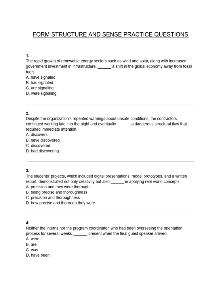 Form Structure and Sense Practice Quiz | PDF