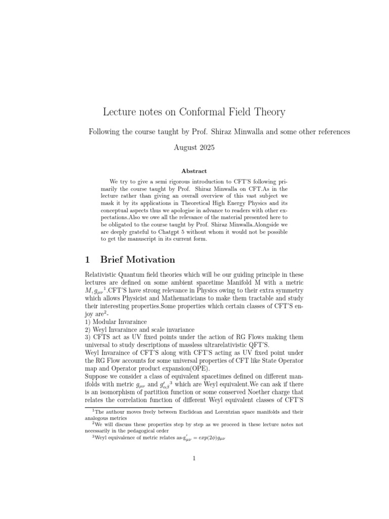 Conformal Field Theory Lecture Notes | PDF | Noether's Theorem | Geometry