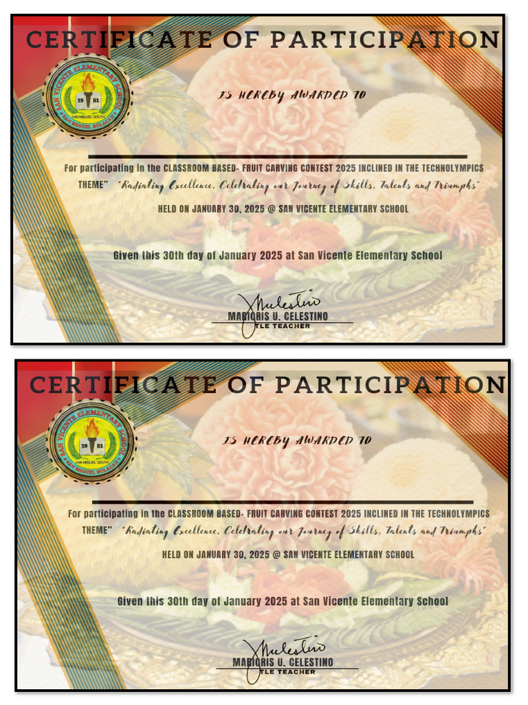Fruit Carving Certificate | PDF