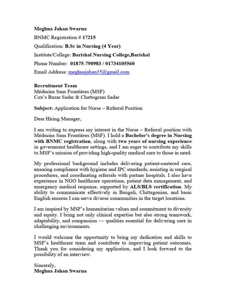 Nurse Application for MSF Position | PDF