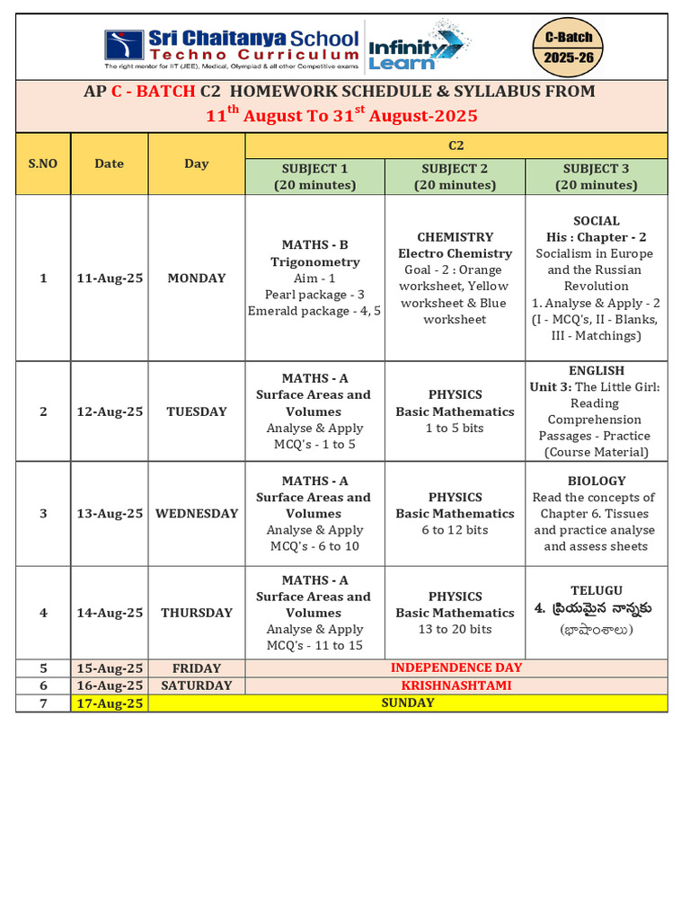 AP C - Batch c2 Homework Schedule (11th Aug To 31st Aug) | PDF ...