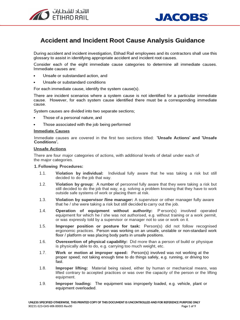 Root Cause Analysis for Accidents Guide | PDF | Hazards | Risk