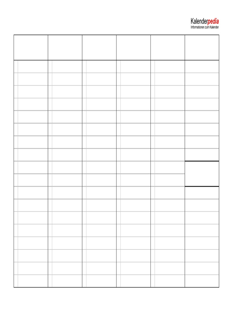 Wochenkalender 2025 Querformat Zeitmanagement 6 Spalten | PDF