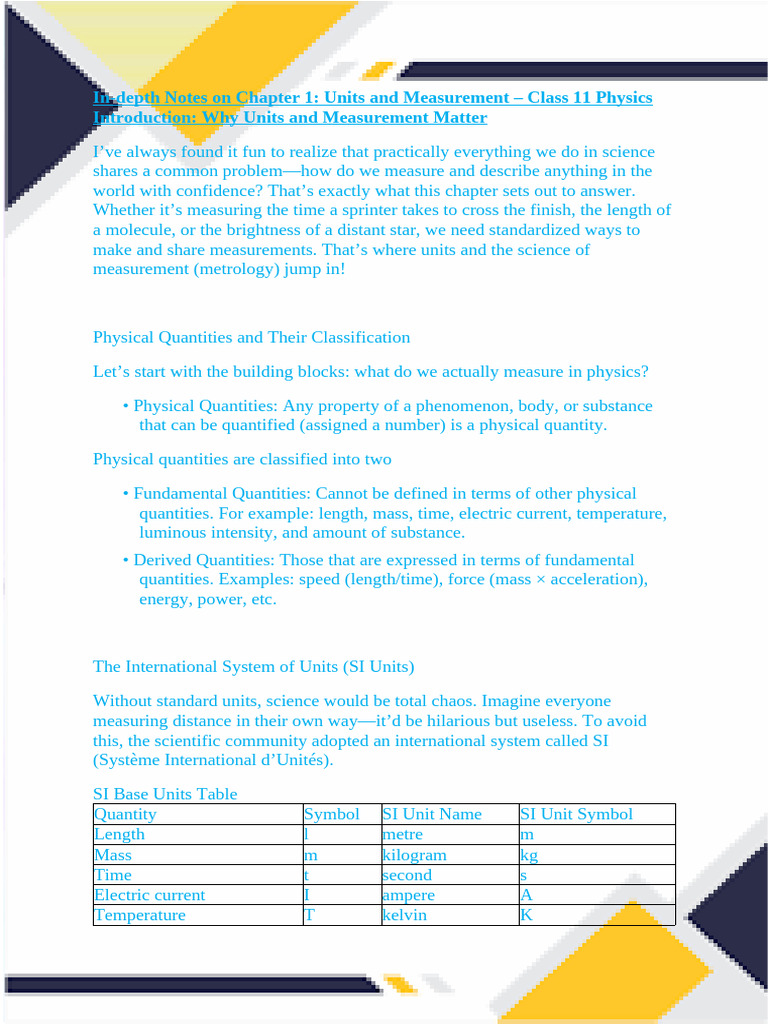 In-Depth Notes On Chapter 1 - Units and Measurement - Class 11 Physics ...