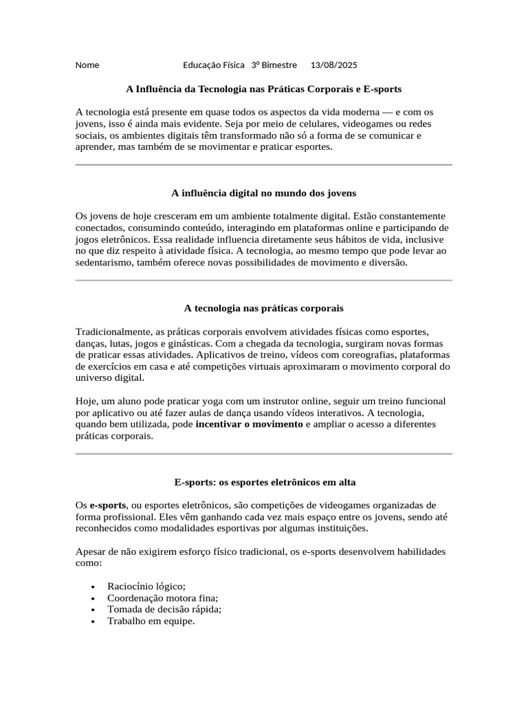 Tecnologia e Práticas Corporais na Educação | PDF | Educação Física ...