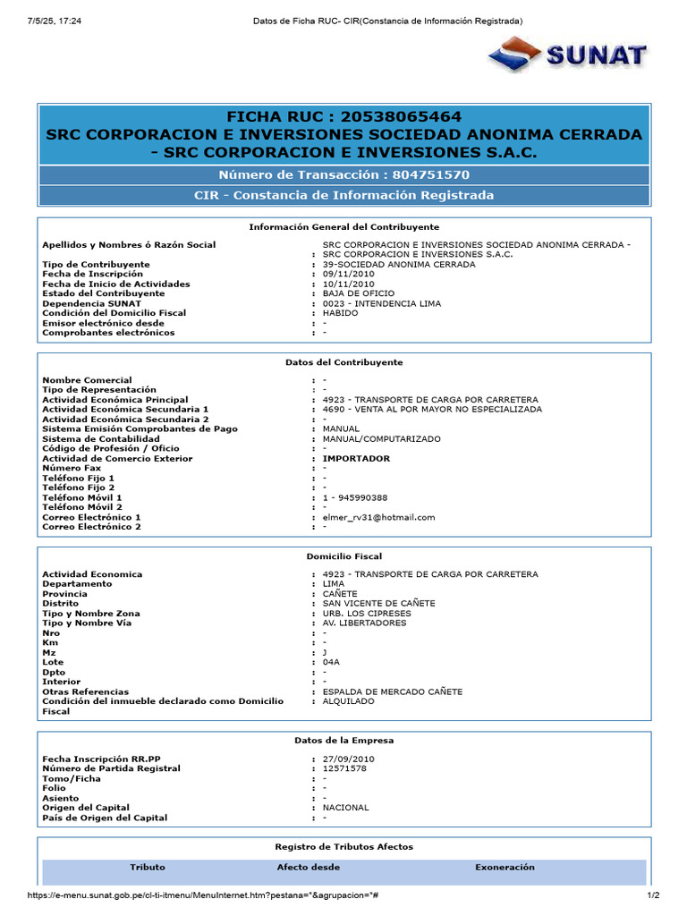 RUC 20538065464: SRC Corporación S.A.C. | PDF | Business | Industrias ...