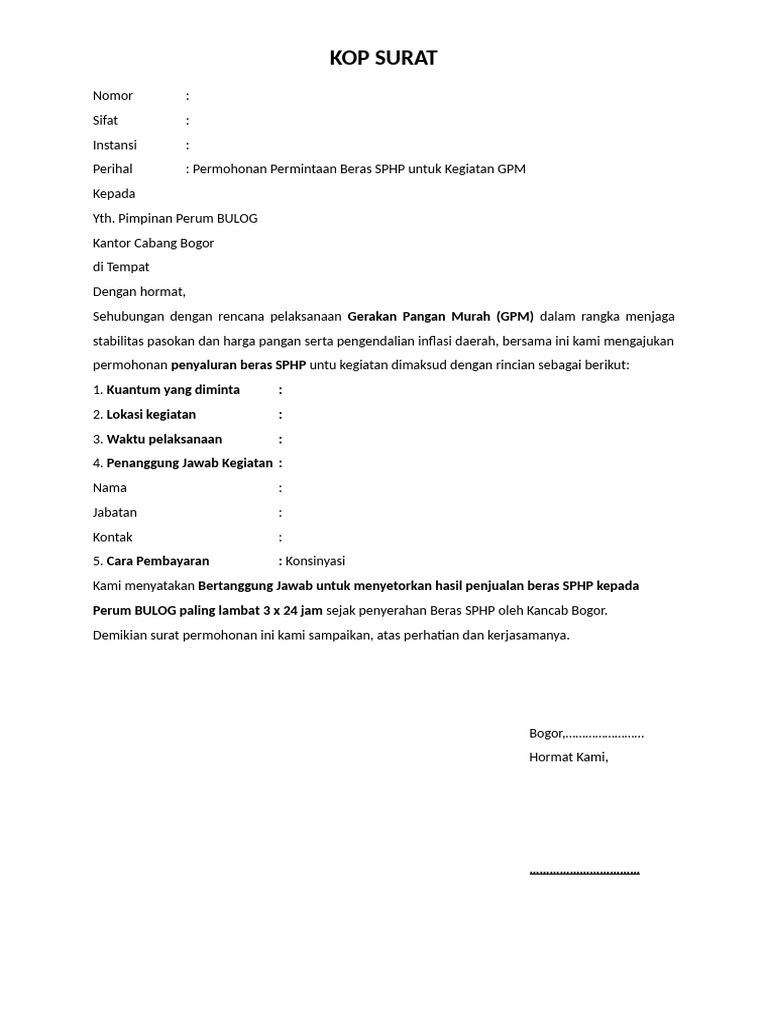 Permohonan Beras SPHP untuk GPM | PDF