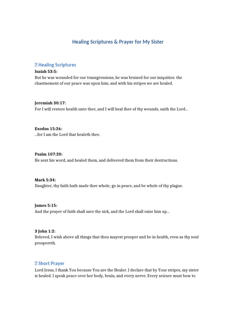 Healing Scriptures and Prayer for Sister | PDF