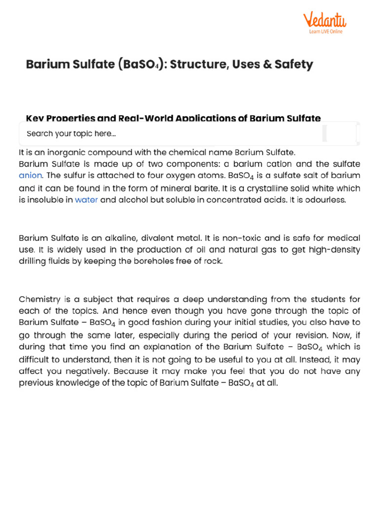 Barium Sulfate (BaSO₄)_ Structure, Uses & Safety | PDF