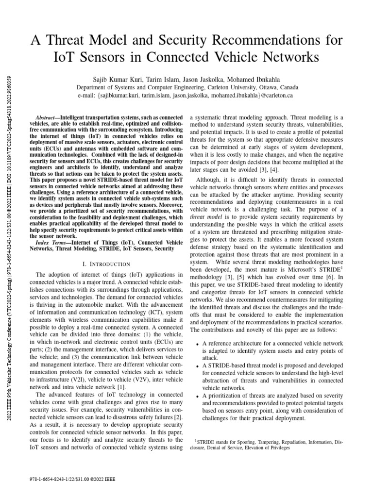 IoT Sensor Security in Connected Vehicles | PDF | Internet Of Things ...