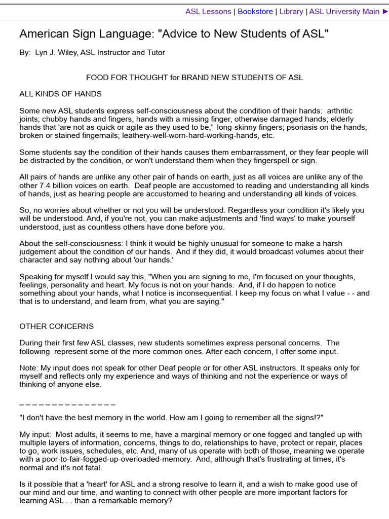 Food For Thought For New Students of ASL - American Sign Language (ASL ...
