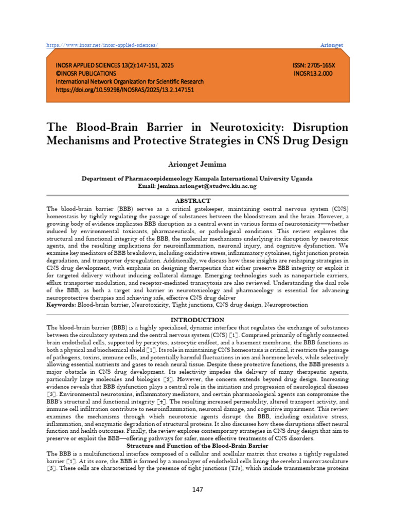 Blood-Brain Barrier Disruption in Neurotoxicity | PDF | Inflammation ...