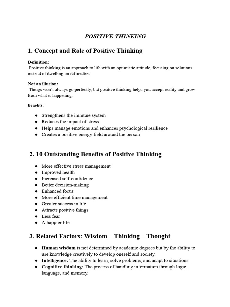 Benefits of Positive Thinking Explained | PDF | Thought | Optimism