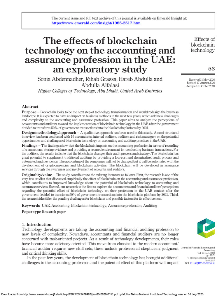 The Effects of Blockchain Technology On The Accounting and Assurance ...