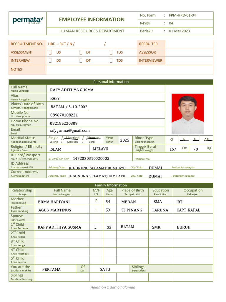 FPM-HRD-01-04 Employee Information Form R4 | PDF