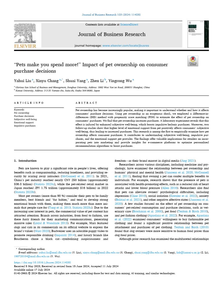 Impact of Pet Ownership on Purchases | PDF | Well Being | Attachment Theory