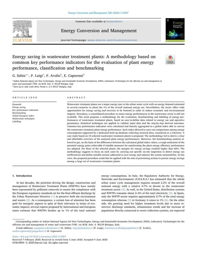 Energy Saving in Wastewater Treatment Plants A Methodology Based On ...