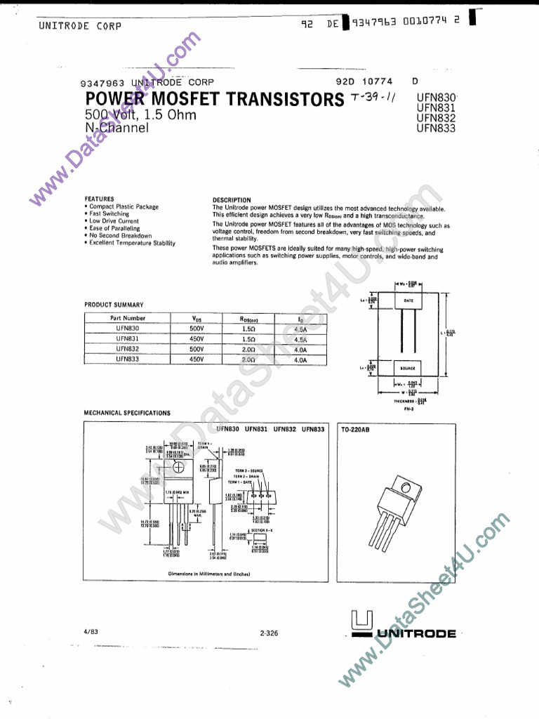 UFN830 Unitrode | PDF