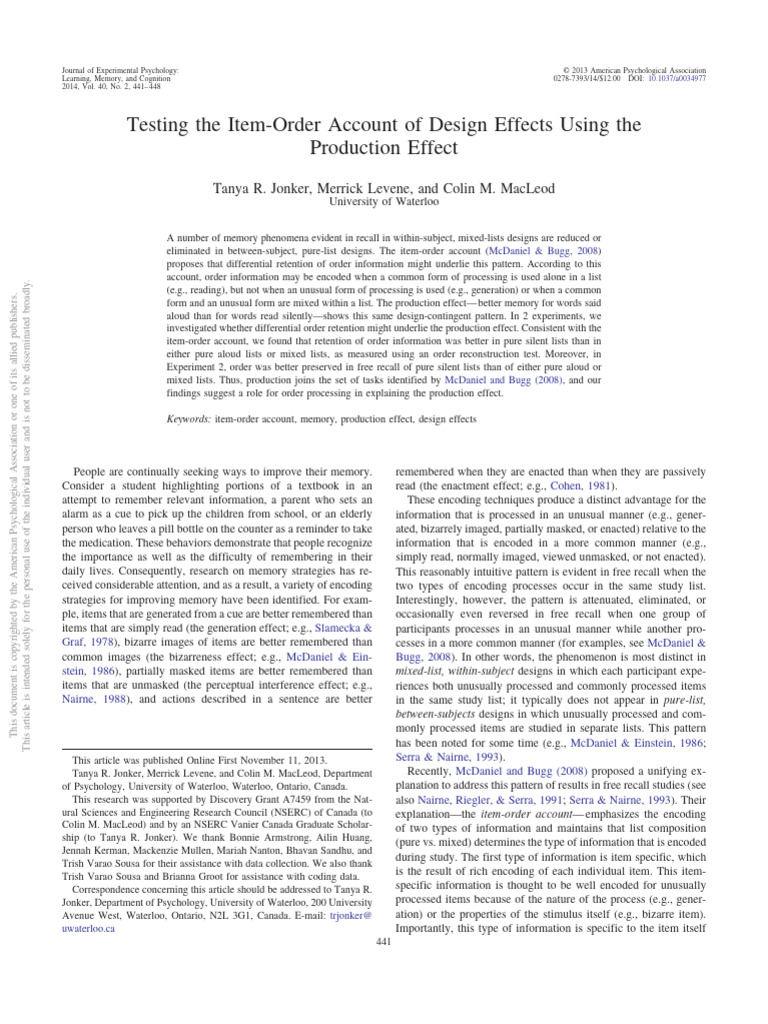Item-Order Effects in Memory Recall | PDF | Recall (Memory) | Memory