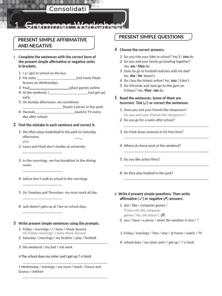 Present Simple Grammar Exercises | PDF | Language Mechanics ...