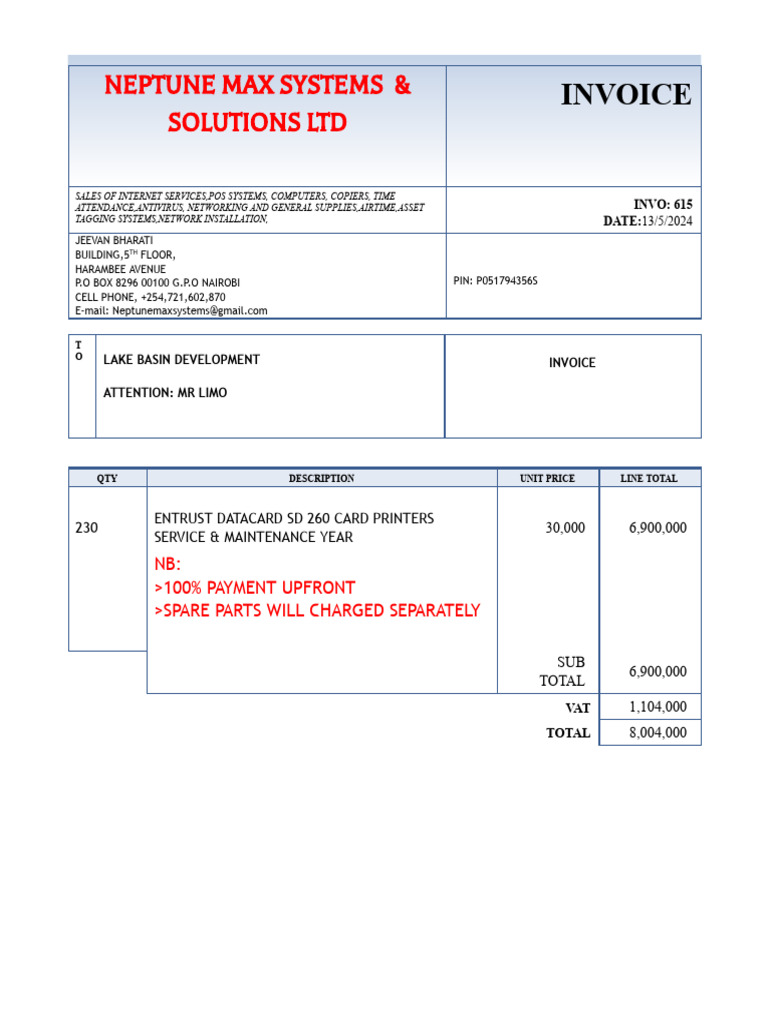 Neptune Max Invoice for Internet Services | PDF