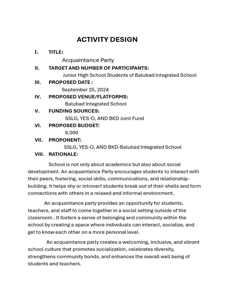 Acquaintance Party for Junior High Students | PDF | Human Communication ...