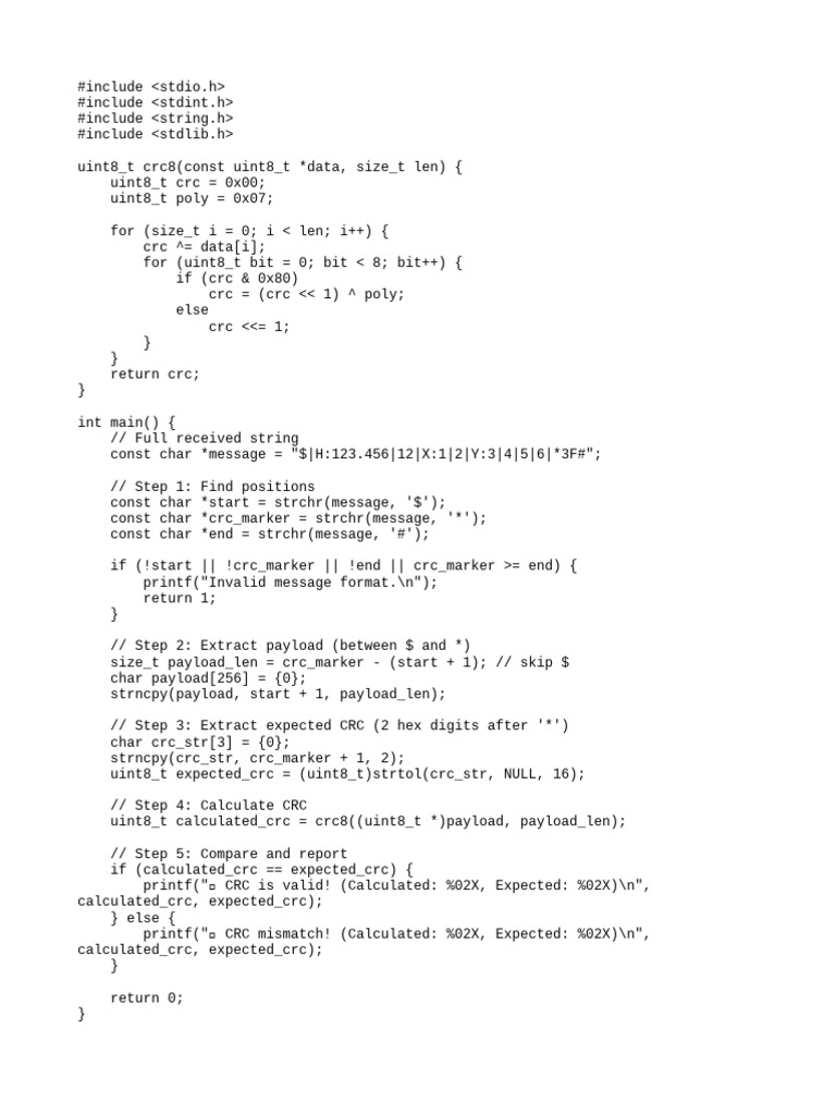 CRC8 Validation in C Code Example | PDF