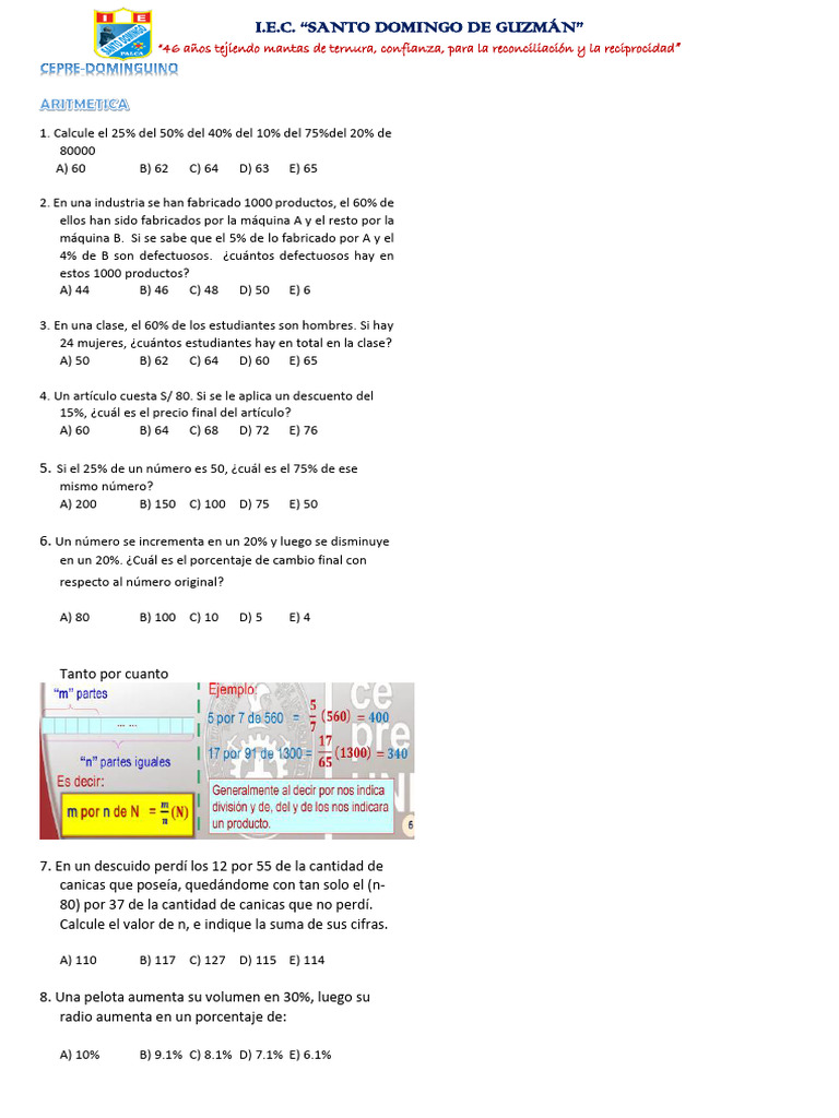 Ejercicios de Matemáticas y Problemas | PDF | Porcentaje