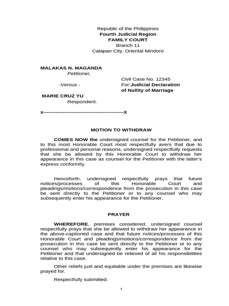 Motion to Withdraw Counsel in Divorce Case | PDF