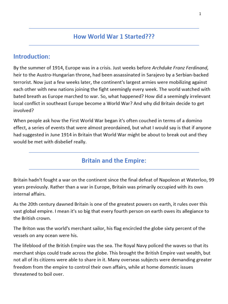 How World War 1 Began | PDF | United Kingdom Of Great Britain And ...