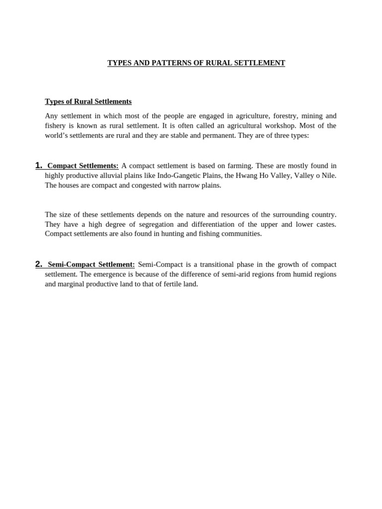 Types and Patterns of Rural Settlements | PDF | Agriculture | Earth ...