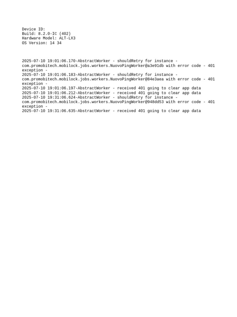 Error 401 Log for NuovoPingWorker | PDF