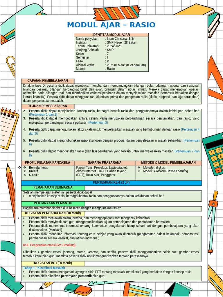 Modul Ajar Rasio untuk SMP Kelas 7 | PDF