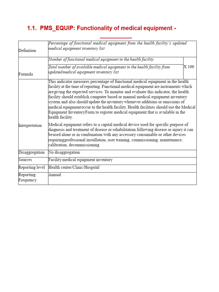Medical Equipment Functionality Indicators | PDF | Medical Device ...