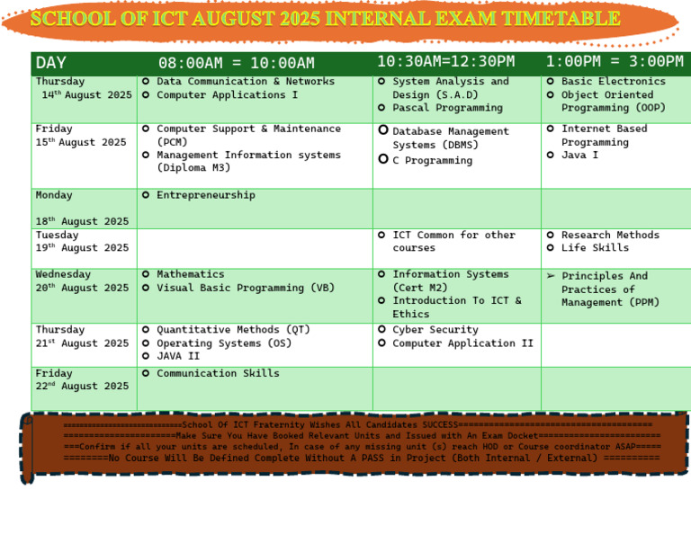 2025 ICT Examination Schedule | PDF