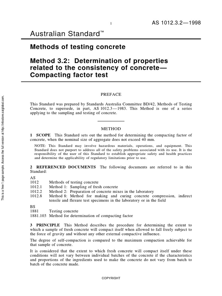 As 1012.3.2-1998 Methods of Testing Concrete Determination of ...