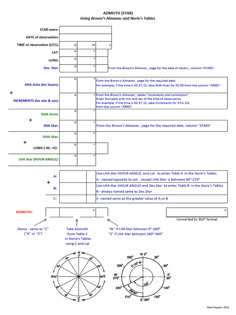 Calculating Star Azimuth with Tables | PDF | Navigation | Surveying