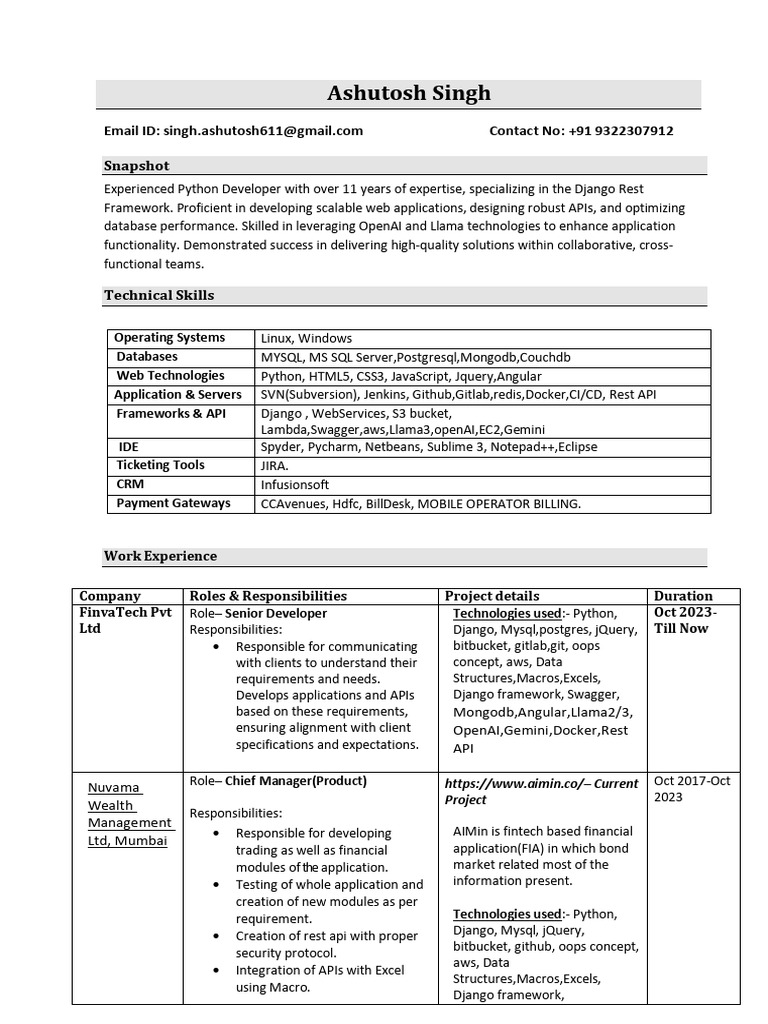 Python Developer with API Expertise | PDF | Php | My Sql