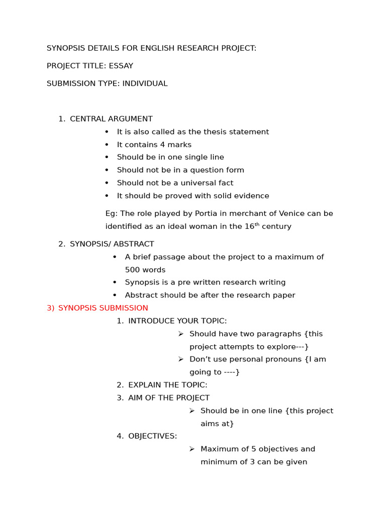 Synopsis Details For English Research Project | PDF