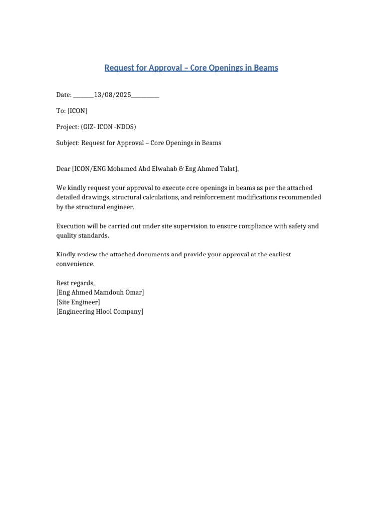 Core Openings Approval Request | PDF