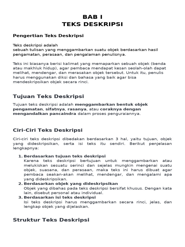Struktur dan Ciri Teks Deskripsi | PDF