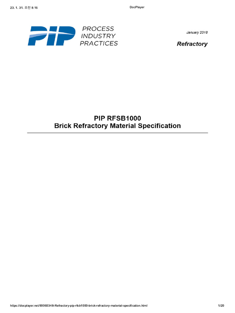 PIP RFSB1000 Brick Refractor Material Specification | PDF