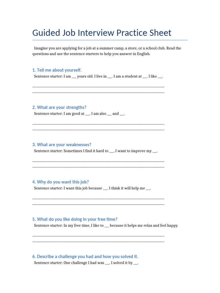 Guided Job Interview Practice Sheet | PDF | Chess | Chess Theory