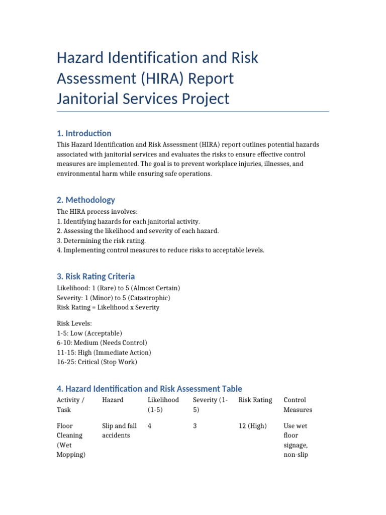 HIRA Report for Janitorial Services | PDF | Hazards | Risk