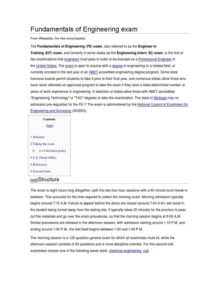 Fundamentals of Engineering Exam | PDF | Test (Assessment) | Science ...