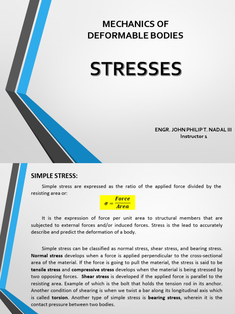 Mechanics of Deformable Bodies: Stress Analysis | PDF | Stress ...